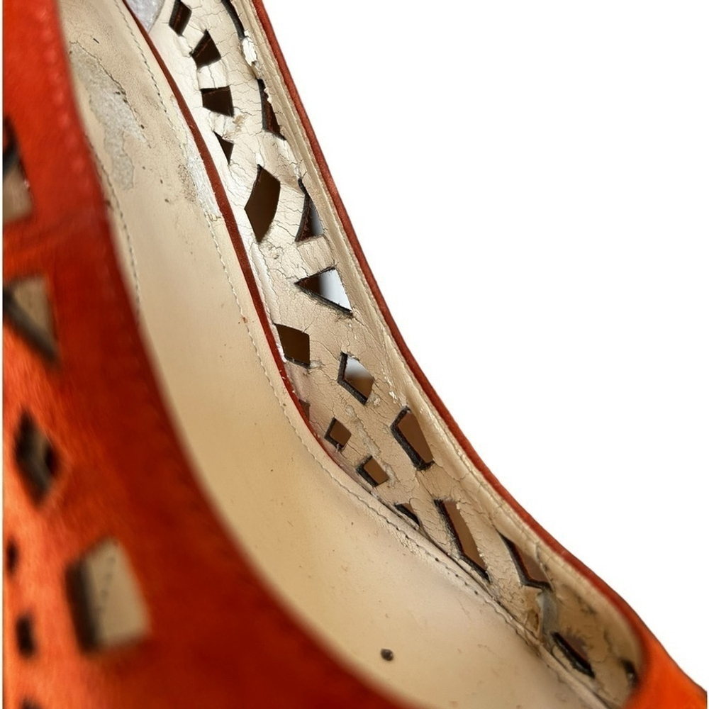 Calvin Klein Burnt Orange Viktoria Suede Espadrille Wedge Sandal Lasercut Size 9 - Picture 16 of 16